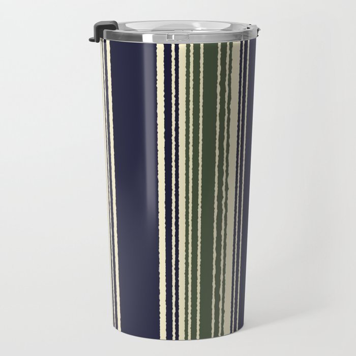 Navy blue and sage green stripes Travel Mug Gallery Image 3