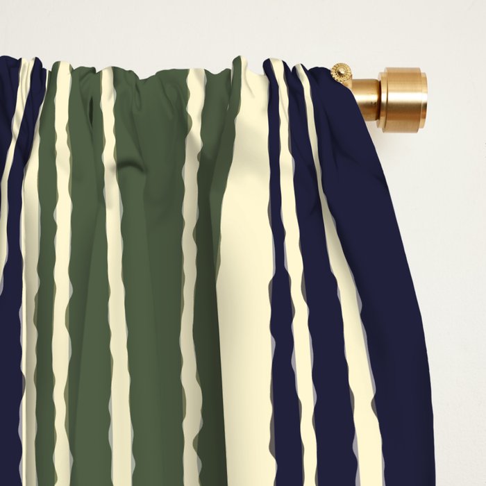 Navy blue and sage green stripes Window Curtain Gallery Image 2