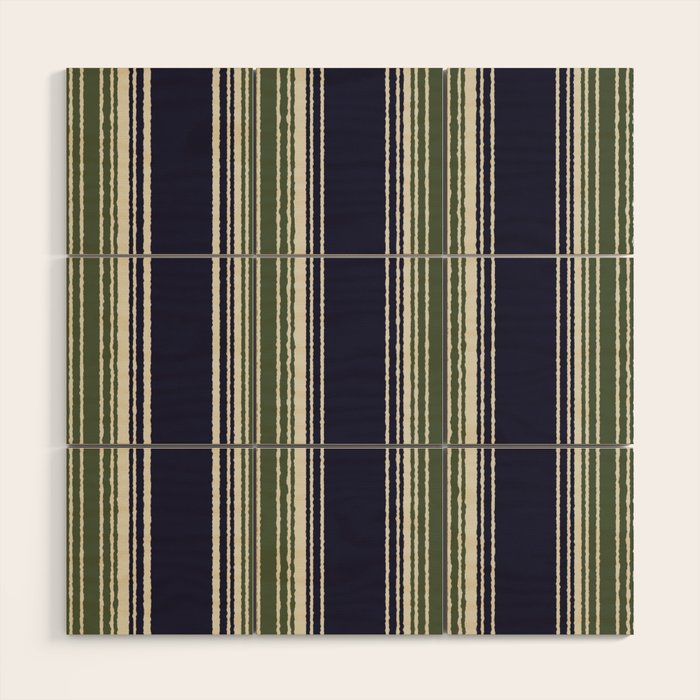 Navy Blue And Sage Green Stripes Wood Wall Art Gallery Image 1