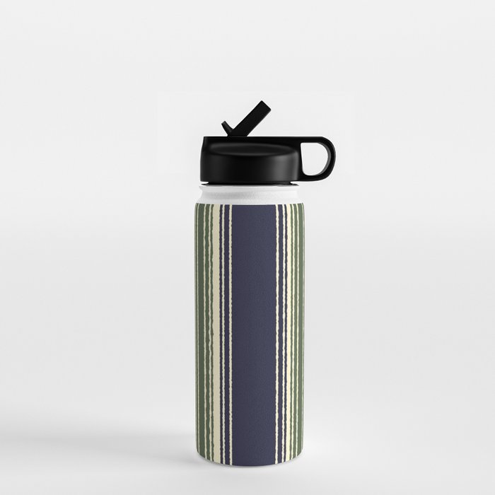 Navy blue and sage green stripes Water Bottle Gallery Image 1