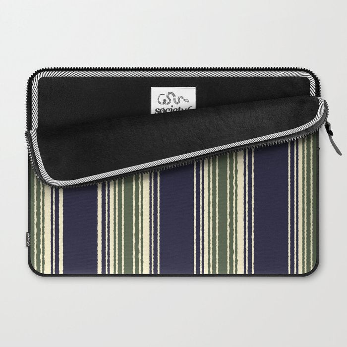 Navy blue and sage green stripes Laptop Sleeve Gallery Image 2