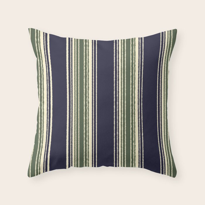 Navy blue and sage green stripes Throw Pillow Gallery Image 1