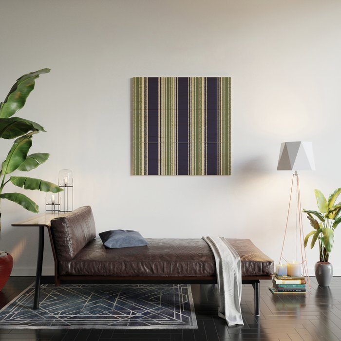 Navy blue and sage green stripes Wood Wall Art Gallery Image 2