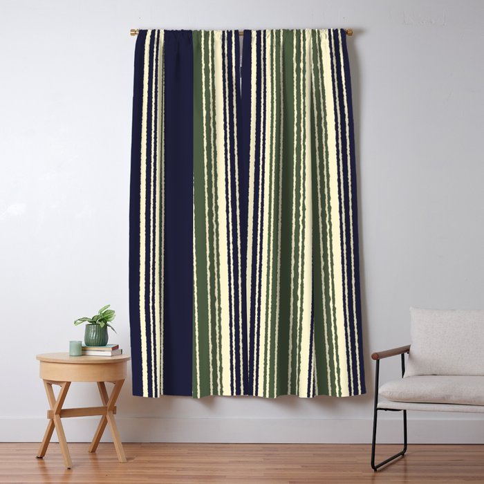 Navy blue and sage green stripes Window Curtain Gallery Image 5