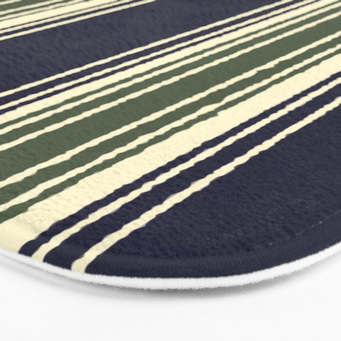 Navy blue and sage green stripes Bath Mat Gallery Image 3