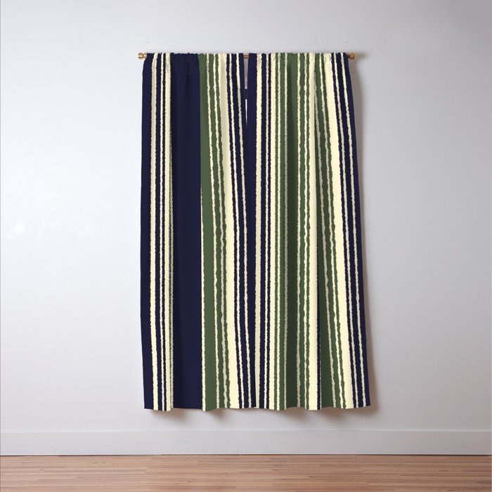 Navy blue and sage green stripes Window Curtain Gallery Image 3