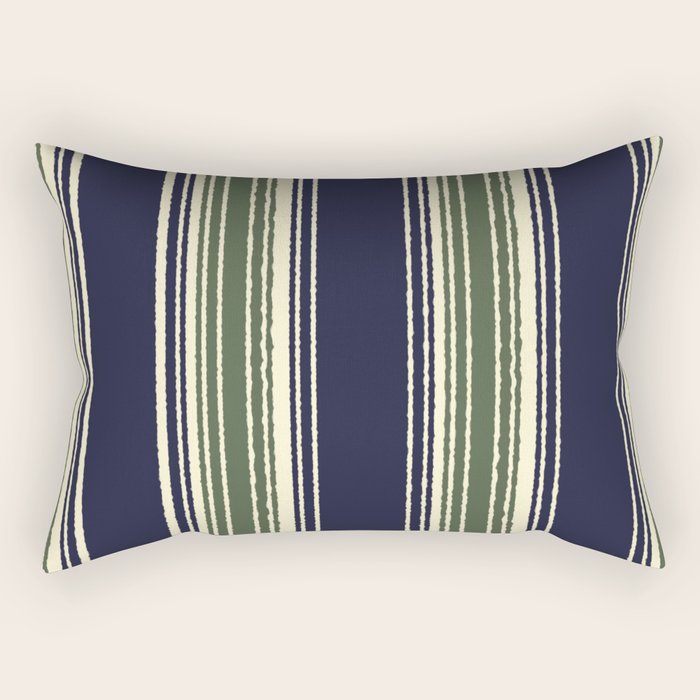 Navy blue and sage green stripes Rectangular Pillow Gallery Image 1