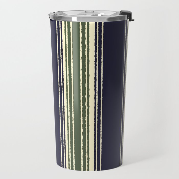Navy blue and sage green stripes Travel Mug Gallery Image 2