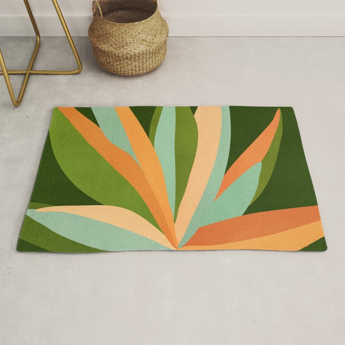Colorful Agave Painted Cactus Illustration Rug Gallery Image 1