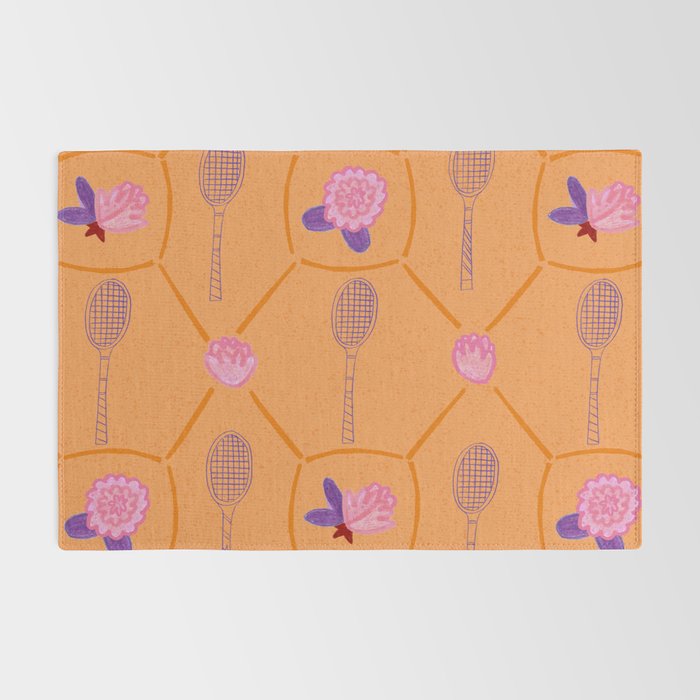 Tennis Rackets & Roses in Peach & Orange Rug Gallery Image 2