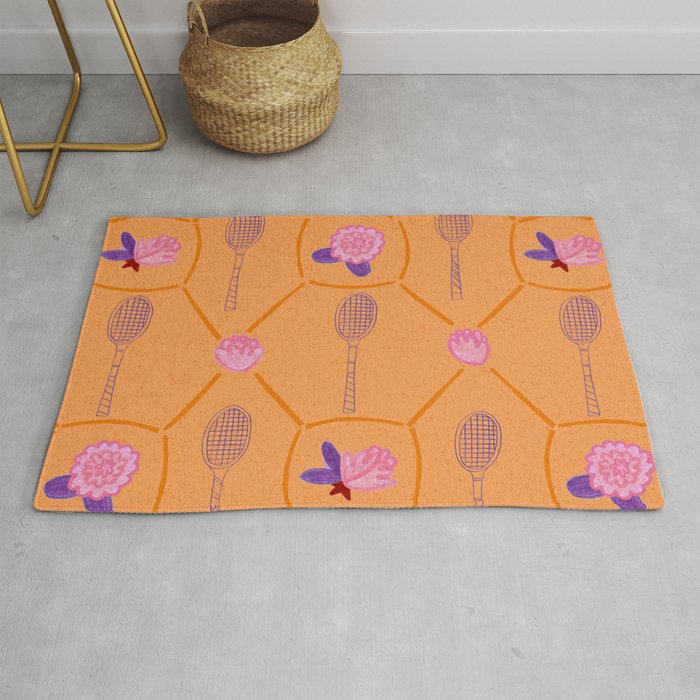 Tennis Rackets & Roses in Peach & Orange Rug Gallery Image 1