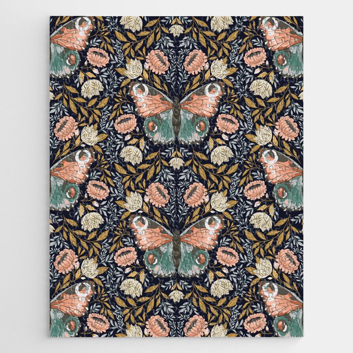 William Morris Inspired Butterfly Pattern - Midnight Garden Jigsaw Puzzle Gallery Image 1