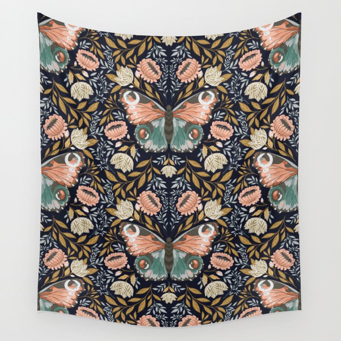 William Morris Inspired Butterfly Pattern - Midnight Garden Wall Tapestry Gallery Image 4