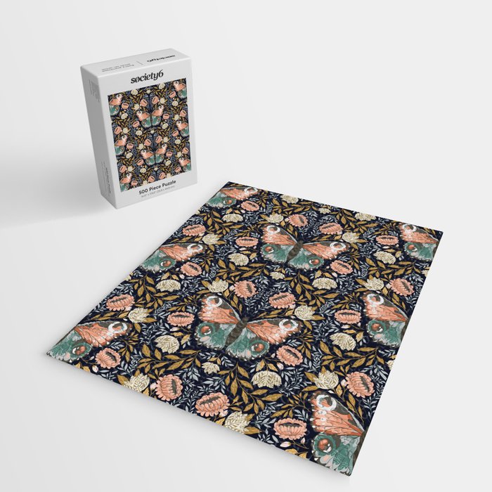 William Morris Inspired Butterfly Pattern - Midnight Garden Jigsaw Puzzle Gallery Image 2