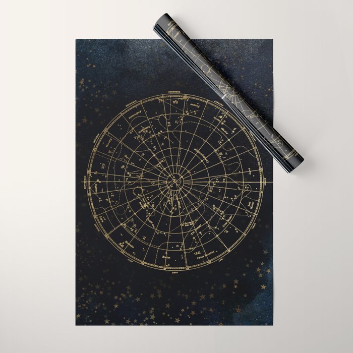 Golden Star Map Wrapping Paper Gallery Image 1