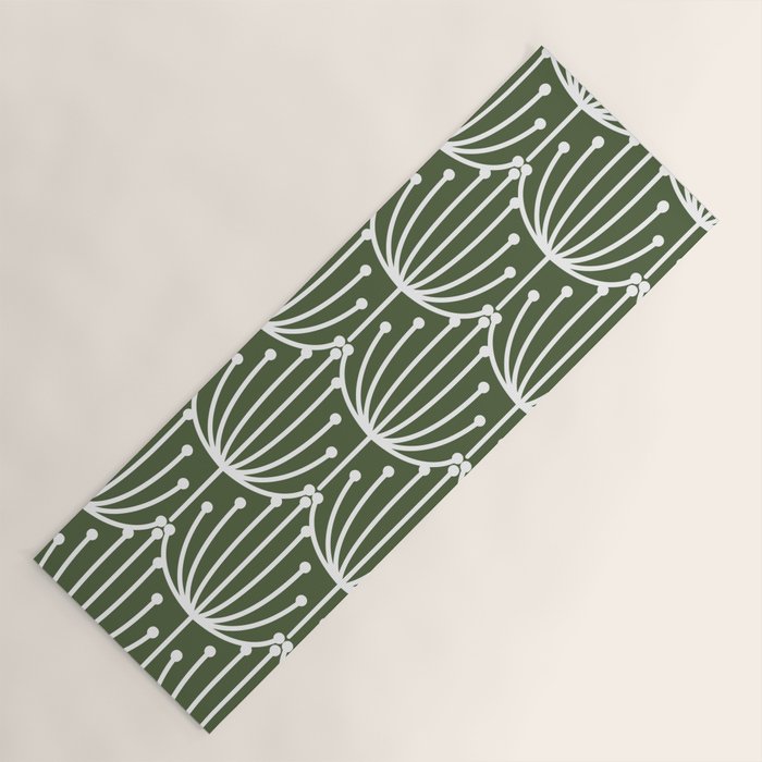 Retro Art, Floral Prints, Dark Green and White Yoga Mat Gallery Image 1