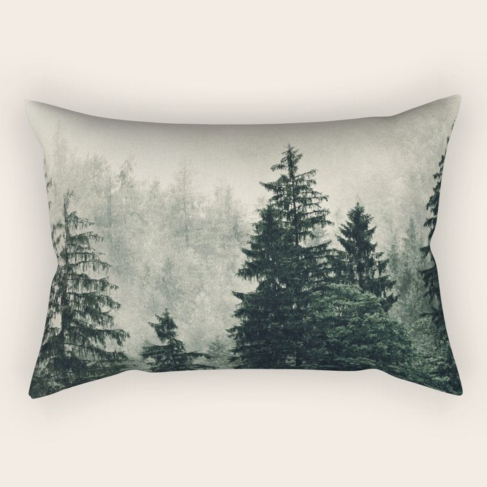 Thick pine forest in the descending mist Rectangular Pillow Gallery Image 2