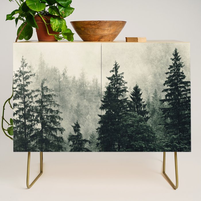 Thick pine forest in the descending mist Credenza Gallery Image 1
