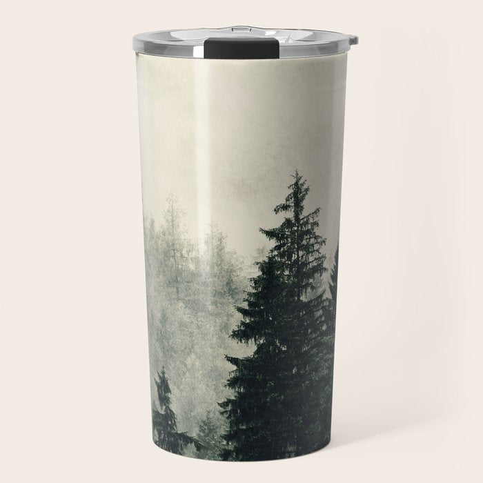 Thick pine forest in the descending mist Travel Mug Gallery Image 1