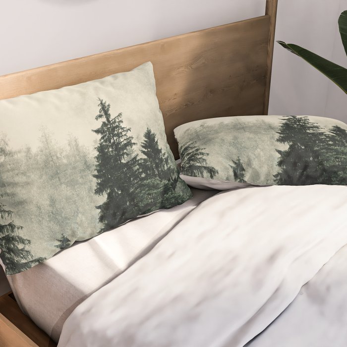 Thick pine forest in the descending mist Pillow Sham Gallery Image 2
