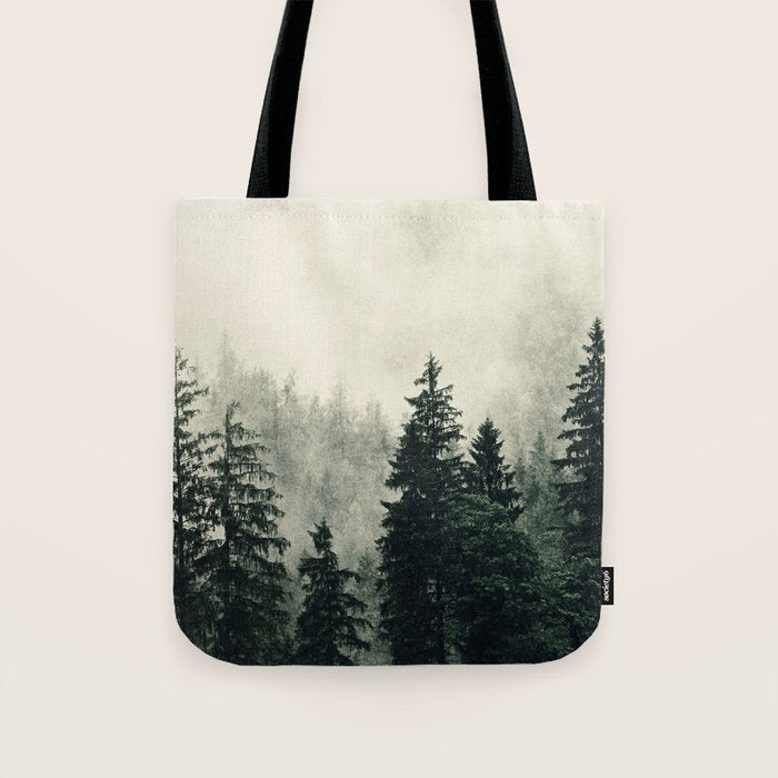Thick pine forest in the descending mist Tote Bag Gallery Image 1