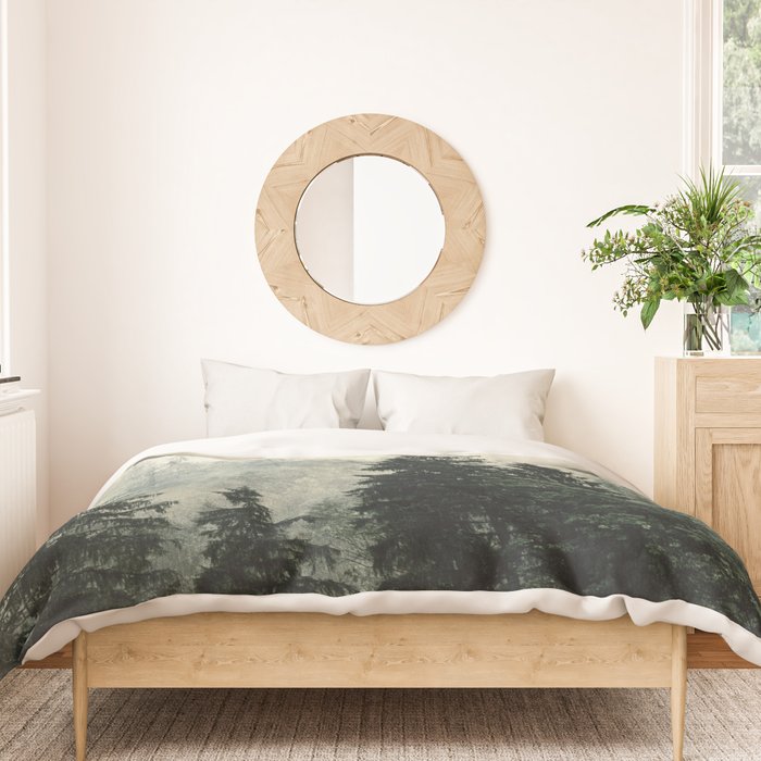 Thick pine forest in the descending mist Duvet Cover Gallery Image 3