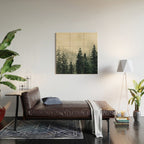 Thick pine forest in the descending mist Wood Wall Art Gallery Image 2