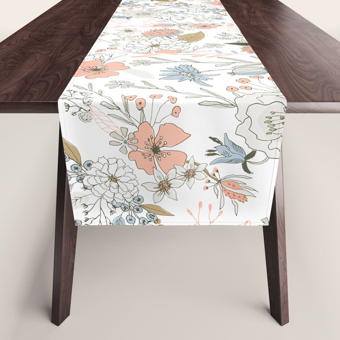 Abstract modern coral white pastel rustic floral Table Runner Gallery Image 1