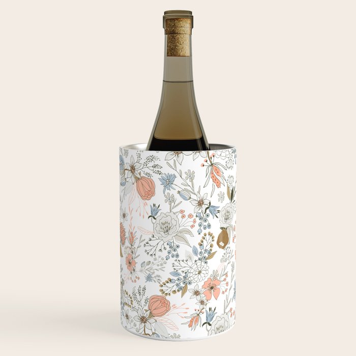 Abstract modern coral white pastel rustic floral Wine Chiller Gallery Image 1