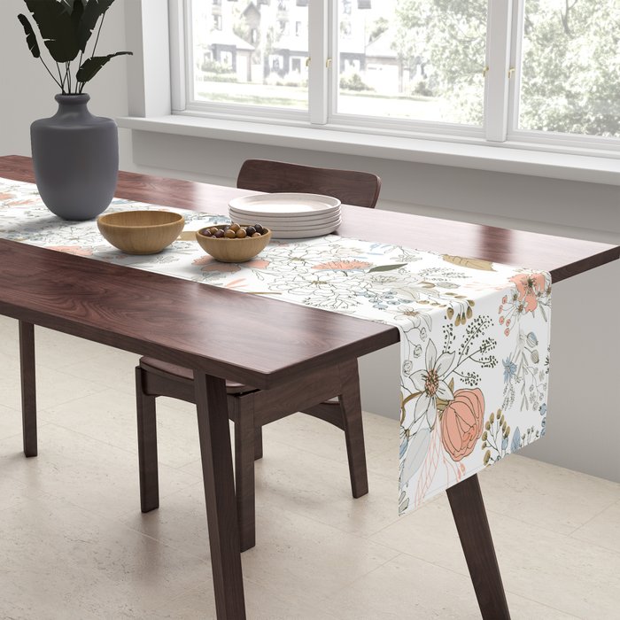 Abstract modern coral white pastel rustic floral Table Runner Gallery Image 2