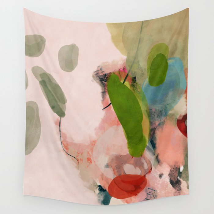pink summer roses 1 triptych abstract  Wall Tapestry Gallery Image 1