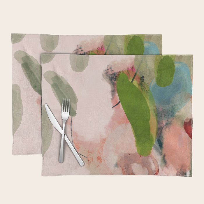 pink summer roses 1 triptych abstract  Placemat Gallery Image 1