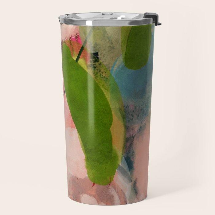 pink summer roses 1 triptych abstract  Travel Mug Gallery Image 2