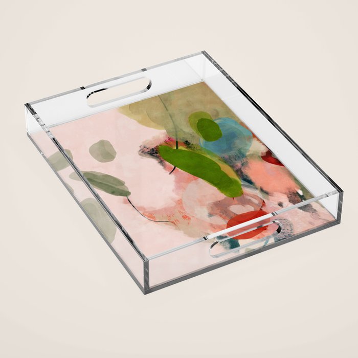 pink summer roses 1 triptych abstract  Acrylic Tray Gallery Image 1