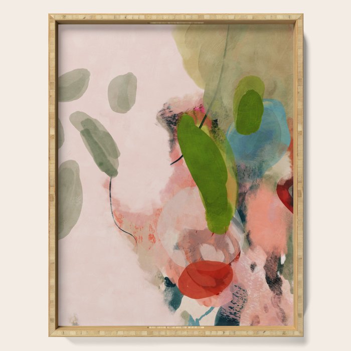 pink summer roses 1 triptych abstract  Serving Tray Gallery Image 1