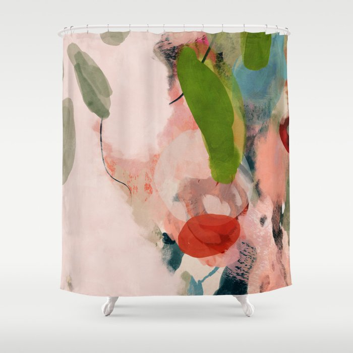 pink summer roses 1 triptych abstract  Shower Curtain Gallery Image 1