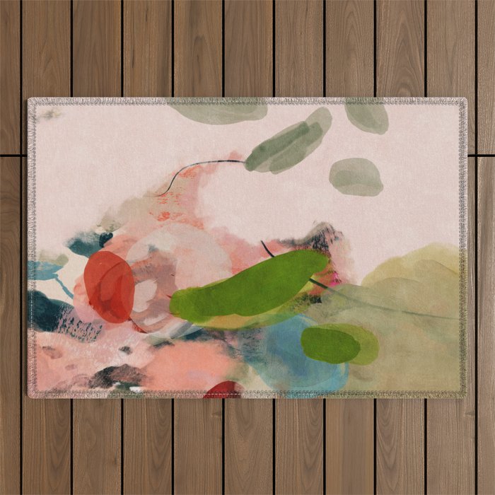 pink summer roses 1 triptych abstract  Outdoor Rug Gallery Image 1