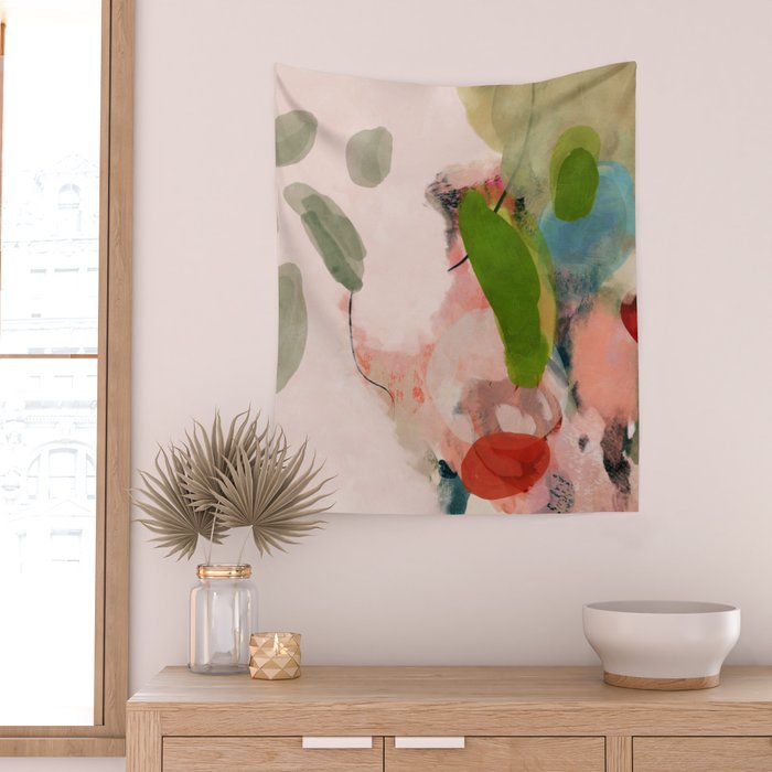 pink summer roses 1 triptych abstract  Wall Tapestry Gallery Image 2