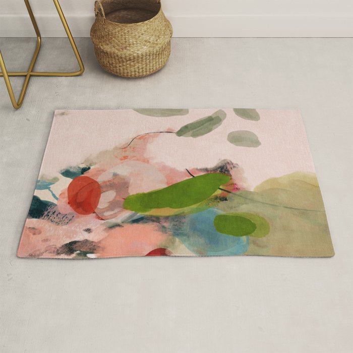 pink summer roses 1 triptych abstract  Rug Gallery Image 1