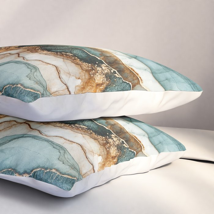 Magnific Marble Elegant And Luxury Teal Gold Gemstone Pillow Sham Gallery Image 3