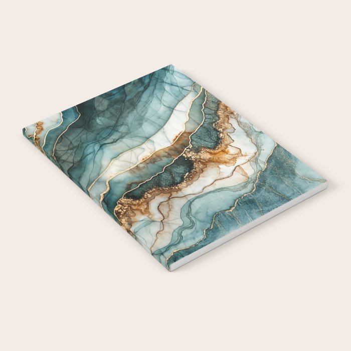 Magnific Marble Elegant And Luxury Teal Gold Gemstone Notebook Gallery Image 2