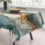 Magnific Marble Elegant And Luxury Teal Gold Gemstone Tablecloth Gallery Image 3