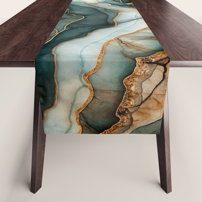 Magnific Marble Elegant And Luxury Teal Gold Gemstone Table Runner Gallery Image 1