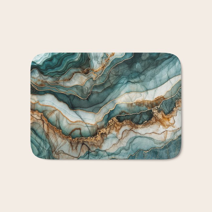 Magnific Marble Elegant And Luxury Teal Gold Gemstone Bath Mat Gallery Image 1