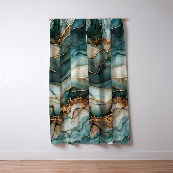 Magnific Marble Elegant And Luxury Teal Gold Gemstone Window Curtain Gallery Image 3