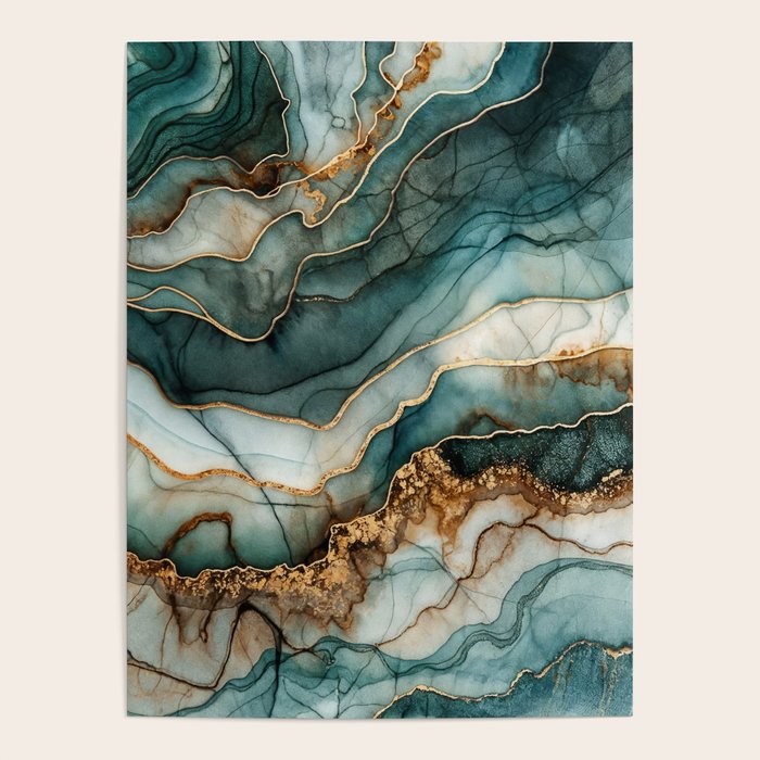 Magnific Marble Elegant And Luxury Teal Gold Gemstone Poster Gallery Image 4