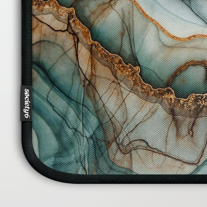 Magnific Marble Elegant And Luxury Teal Gold Gemstone Laptop Sleeve Gallery Image 3