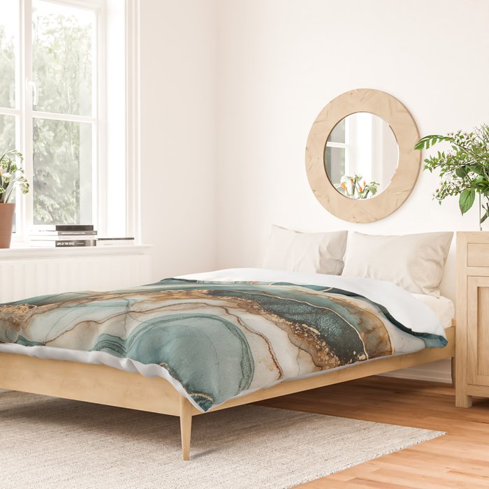 Magnific Marble Elegant And Luxury Teal Gold Gemstone Duvet Cover Gallery Image 2