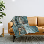 Magnific Marble Elegant And Luxury Teal Gold Gemstone Throw Blanket Gallery Image 1