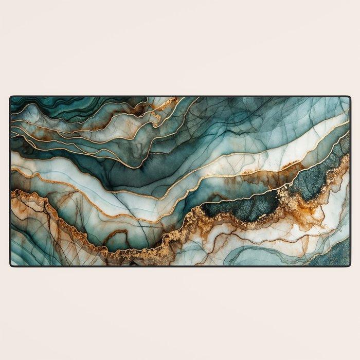 Magnific Marble Elegant And Luxury Teal Gold Gemstone Desk Mat Gallery Image 3
